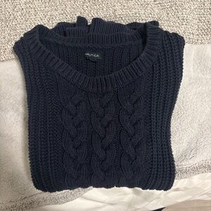 Nautica Men's Dark Blue Cable Knit Crewneck Sweater